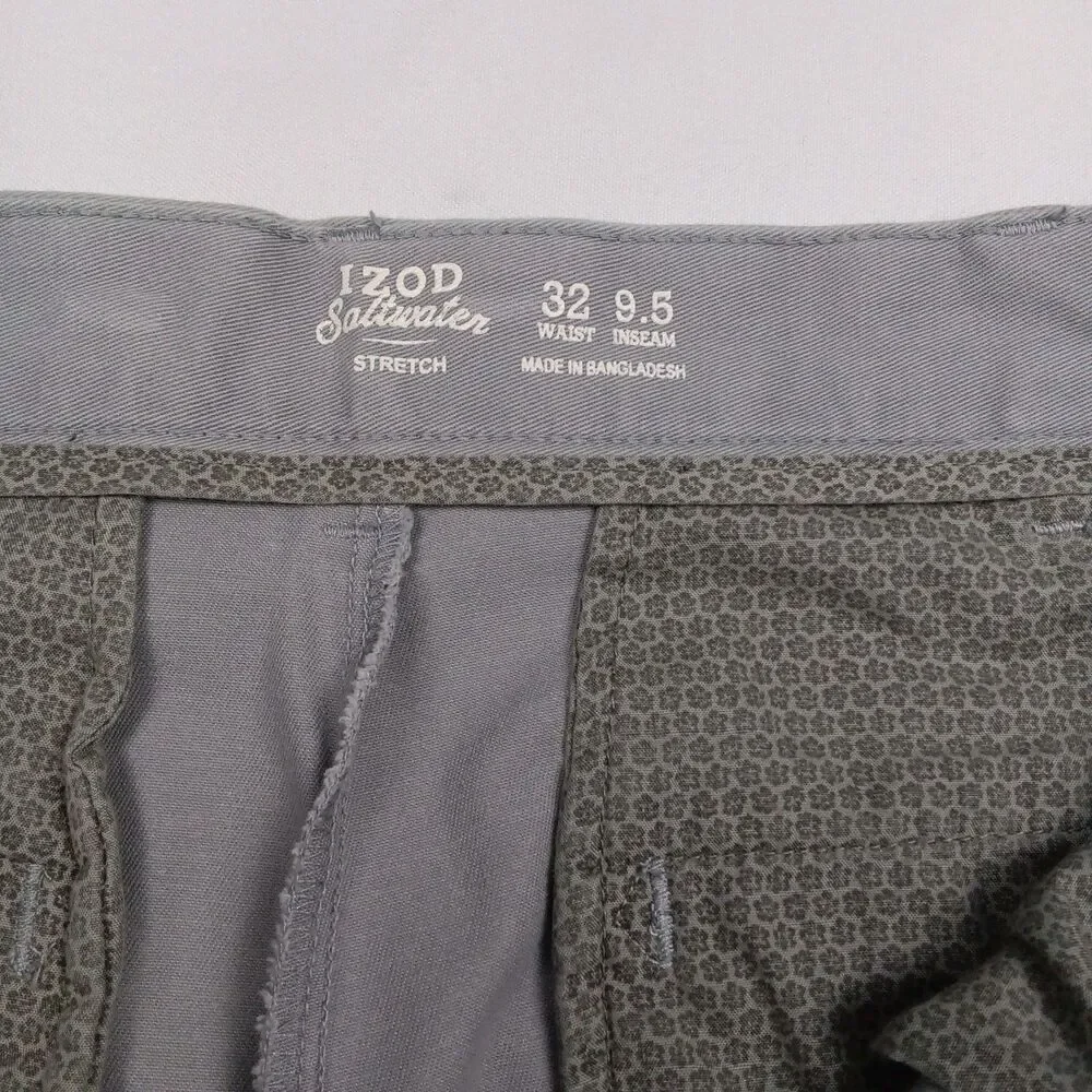 IZOD Saltwater Stretch Mens Size 32 Gray Flat Front Chino Shorts 9.5 Inseam